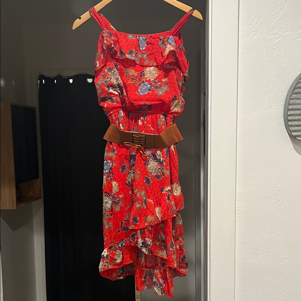Speechless Kids Vibrant Red Floral Dress
